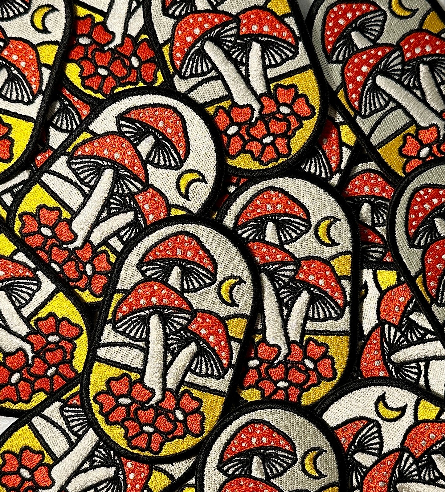 Moonlit Mushrooms - 100% Embroidered Iron on Patch