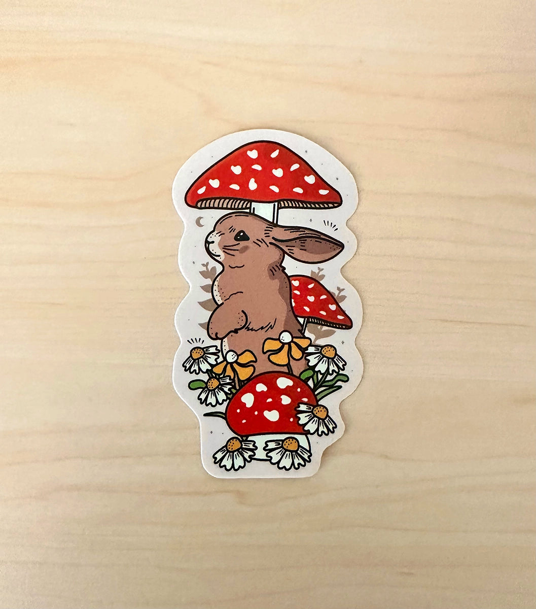 Floral Bunny &amp; Fungi - Vinyl Sticker