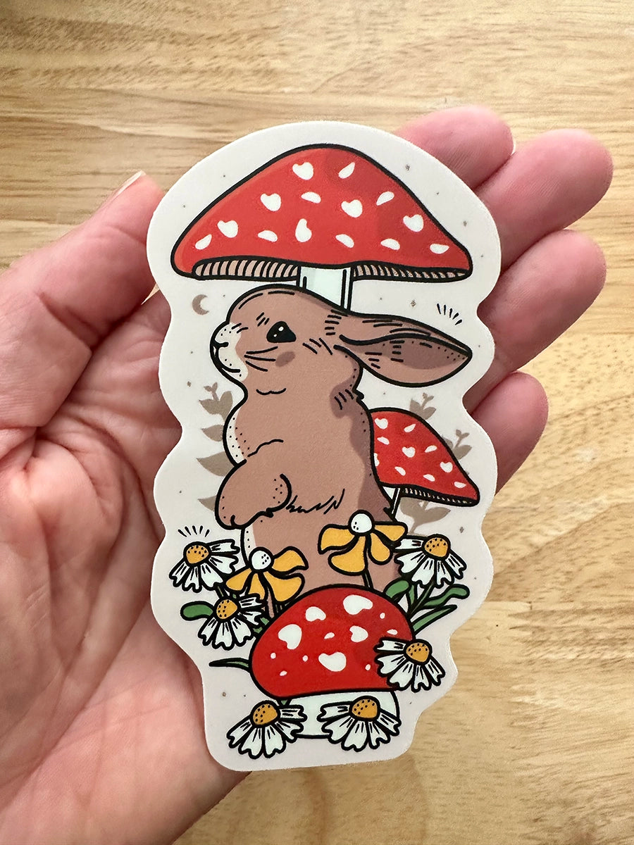 Floral Bunny & Fungi - Vinyl Sticker