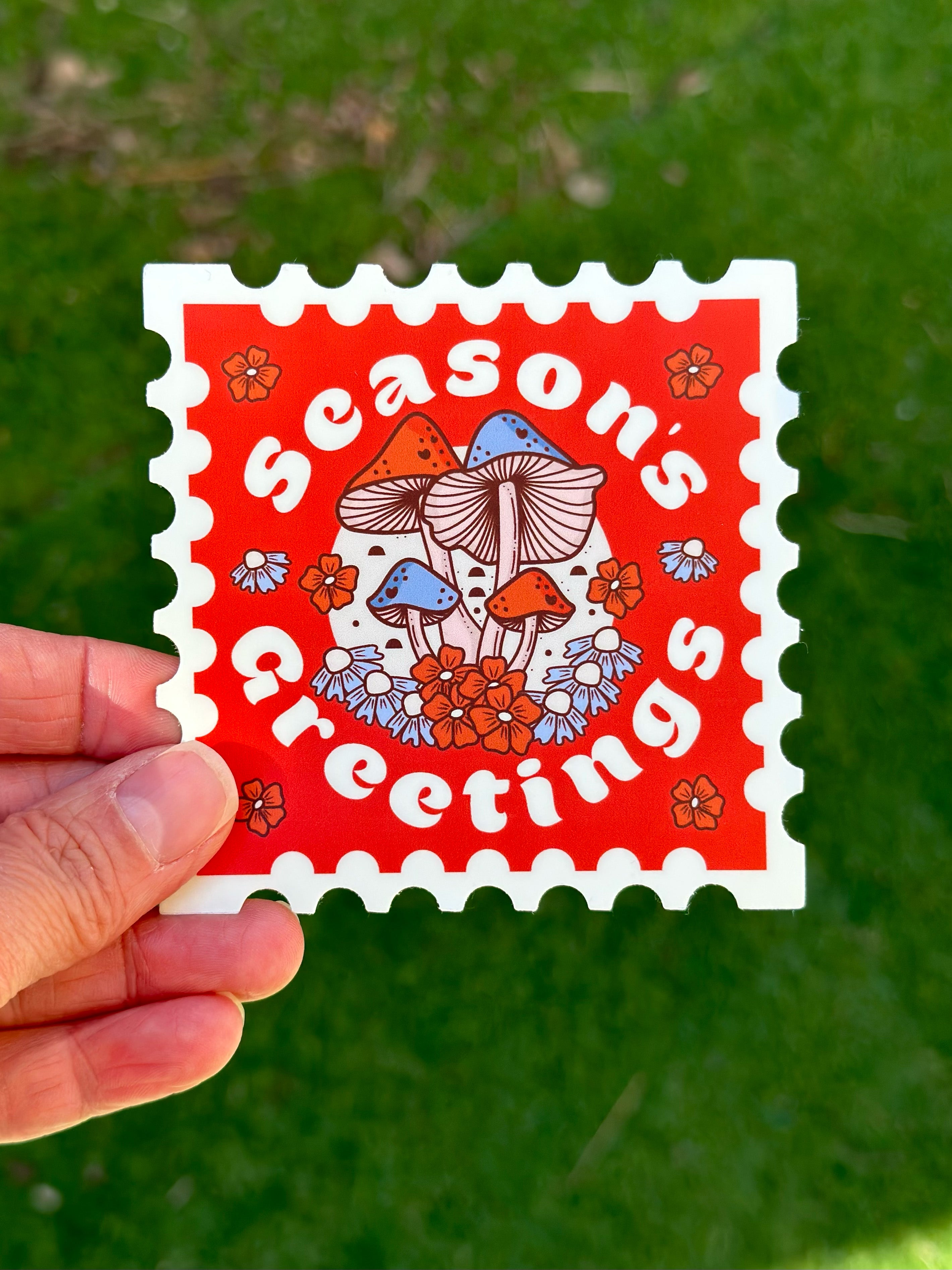 Seasons Greetings Mushroom Wildflower - Vinyl Sticker