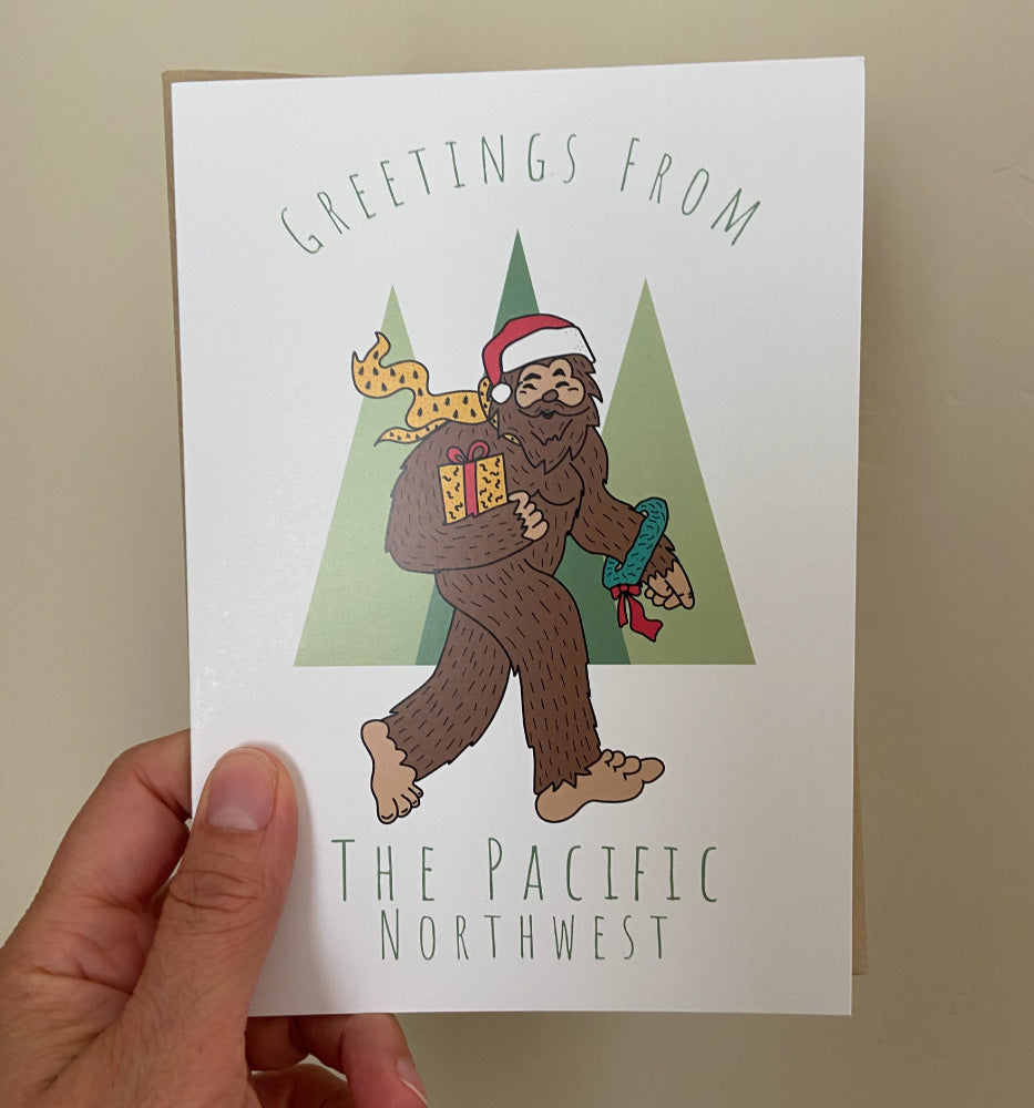 Bigfoot Holiday Pacific Northwest - Greeting Card
