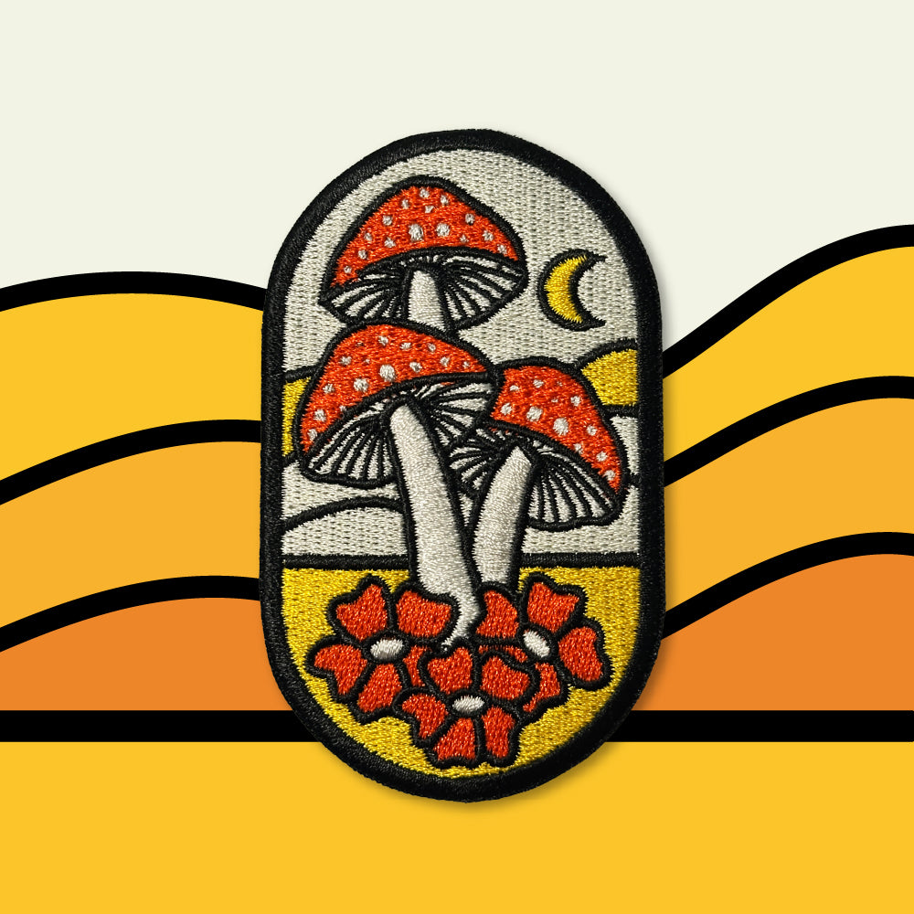 Moonlit Mushrooms - 100% Embroidered Iron on Patch