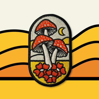 Moonlit Mushrooms - 100% Embroidered Iron on Patch