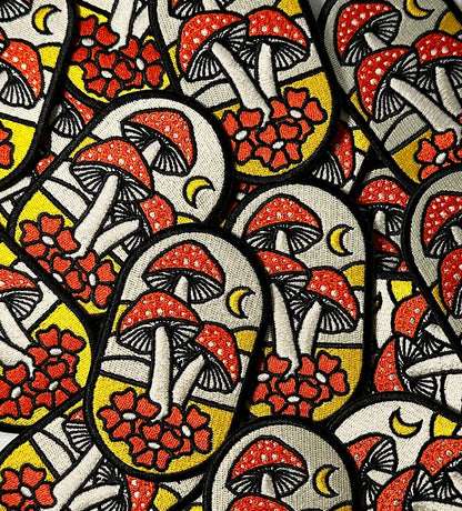 Moonlit Mushrooms - 100% Embroidered Iron on Patch