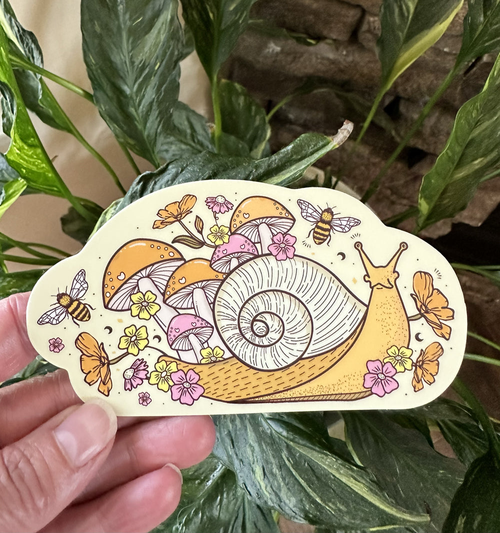 Whimsical Floral Snail - Vinyl Sticker