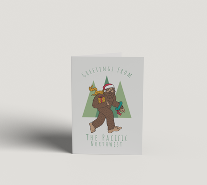 Bigfoot Holiday Pacific Northwest - Greeting Card